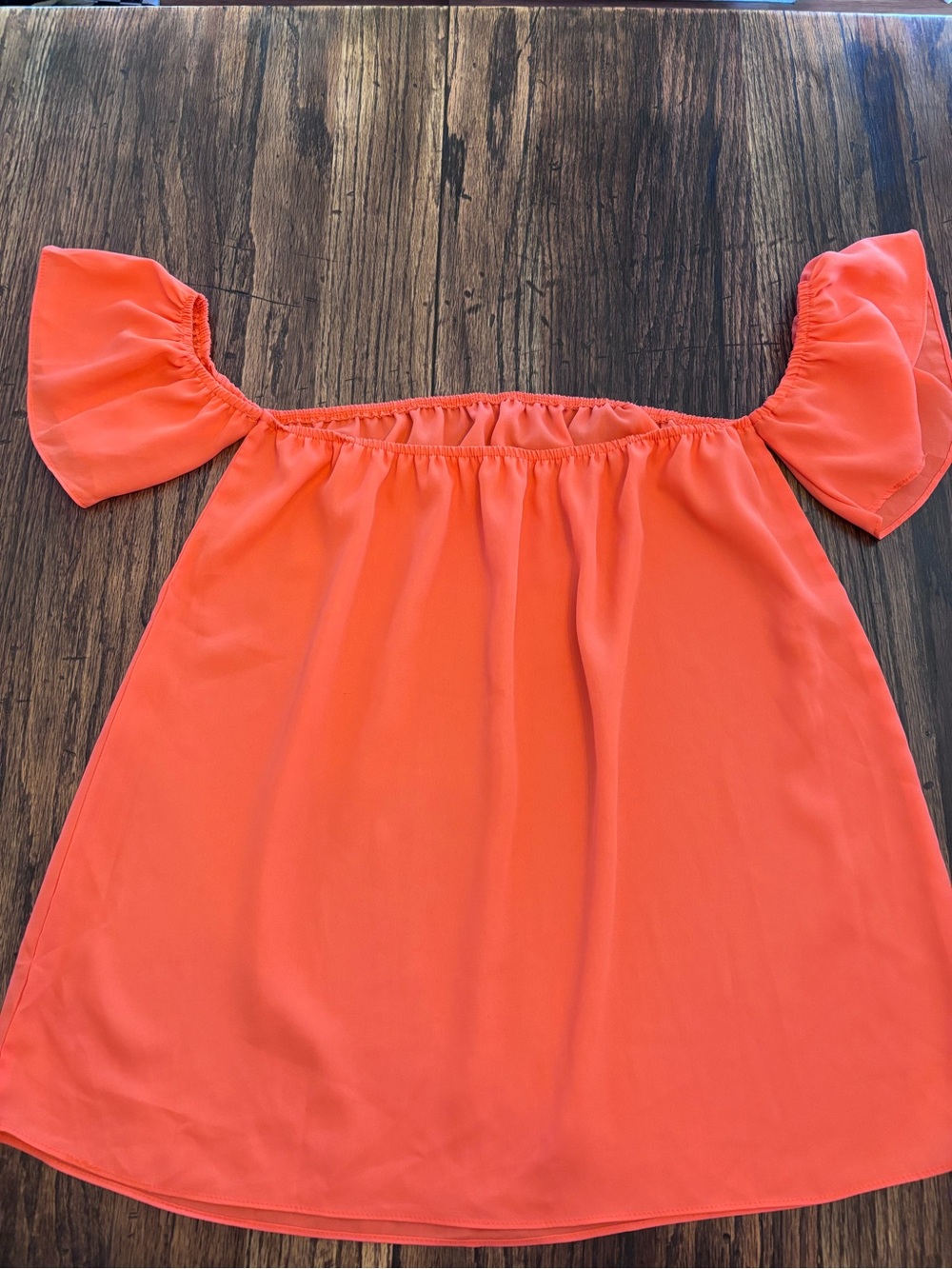 Bright Coral Off-Shoulder Flutter Sleeve Top